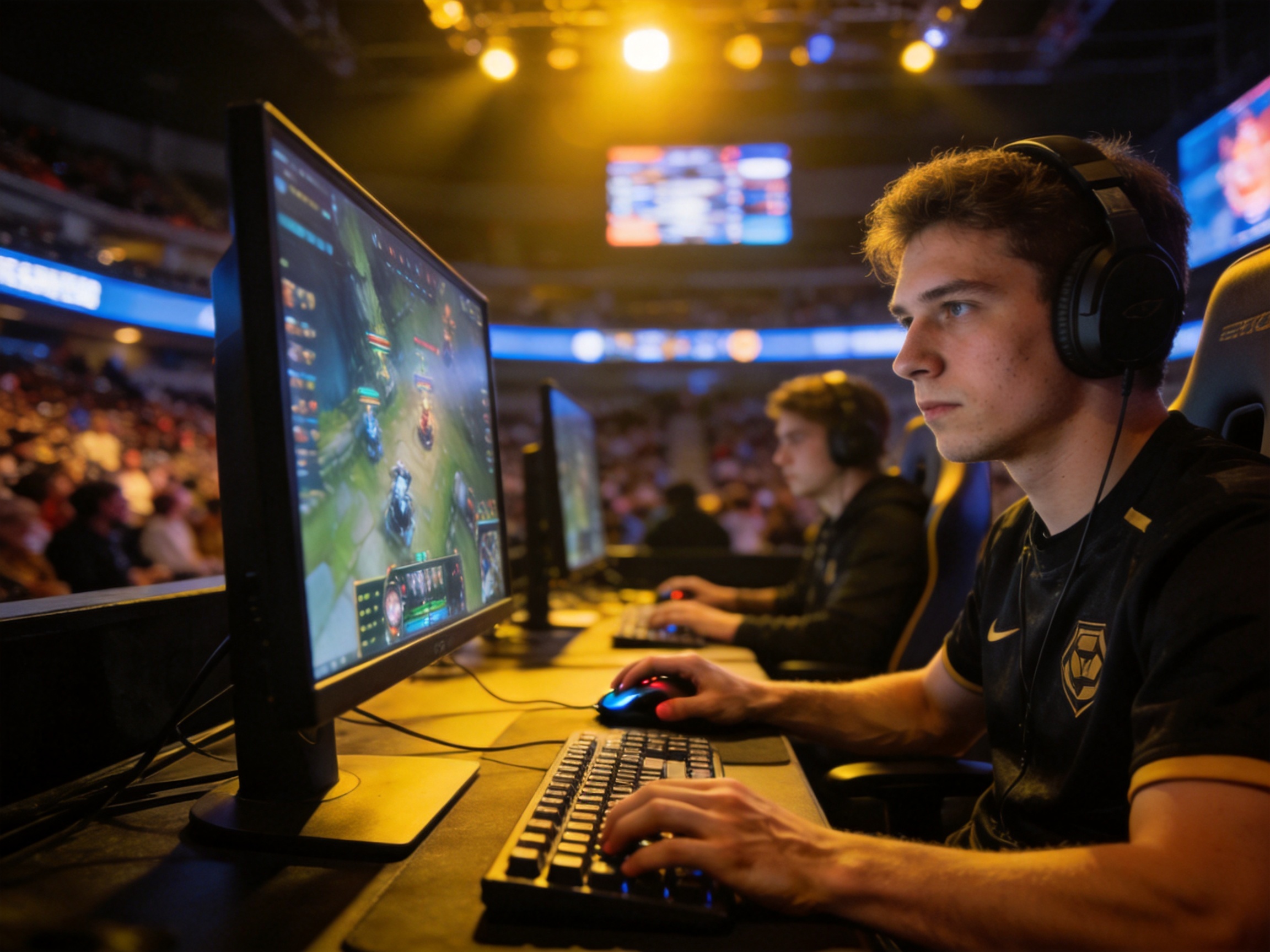 米兰电竞春季邀请赛选手在比赛场馆中专注竞技的画面